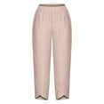 thumbnail image 3 of WIZUTIZ Palazzo Pants for Women Casual Long Plus Size Casual Relaxed Fit Wide Leg Trousers Spandex Elastic High Rise 7/8 Length Pants Solid Asymmetrical Cropped Sweatpants for Lady Cycling Club Pink, 3 of 4