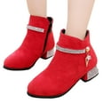 thumbnail image 3 of XIMIN Girls Dress Boots Block Chunky Ankle Boots Short Boots Girls Toddler Ankle Boots Low Chunky Heel Side Zipper Fashion Dress Booties (10.5-11 Years, Red), 3 of 4