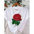 thumbnail image 2 of Camisetas de manga corta para mujer, diseño gráficoRose Print Women's T-Shirt, Valentine's Day Gift Casual Fashion Comfortable Soft Sports Fitness EverCamisetas de verano para mujer, manga corta, cu, 2 of 6