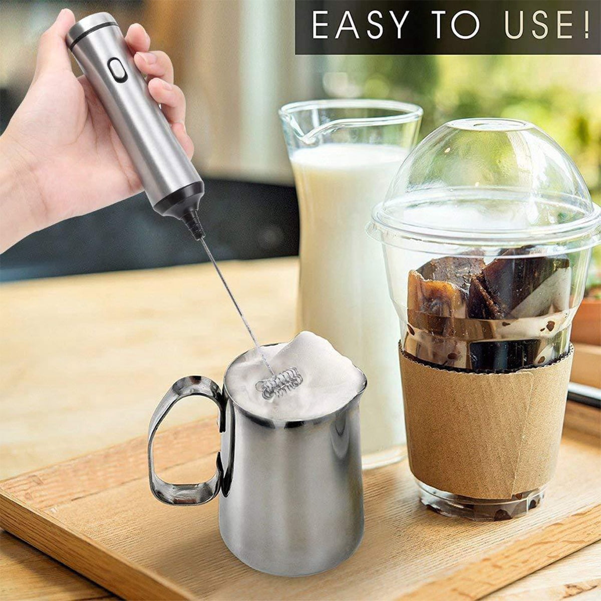 Stainless Steel Milk Frother USB Rechargeable Double Spring Electric
