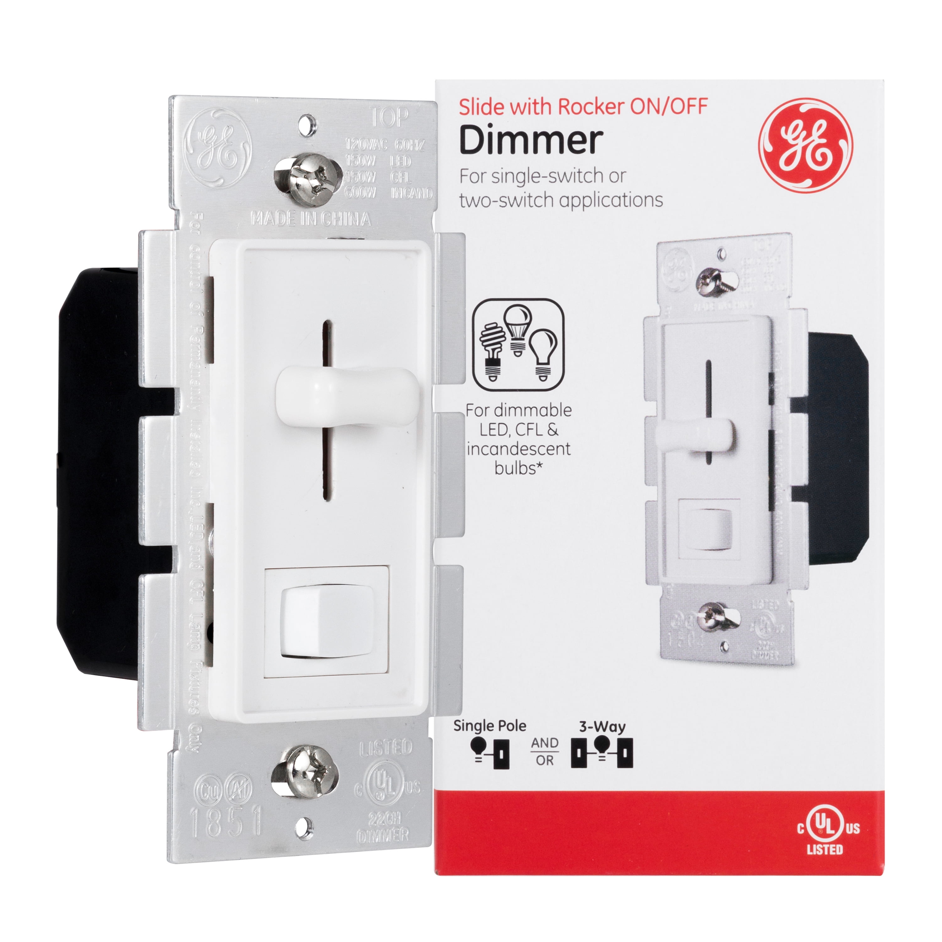 150W or 700W Max Rocker and Slide Switch CFL/LED Dimmer Single Pole/3-Way 