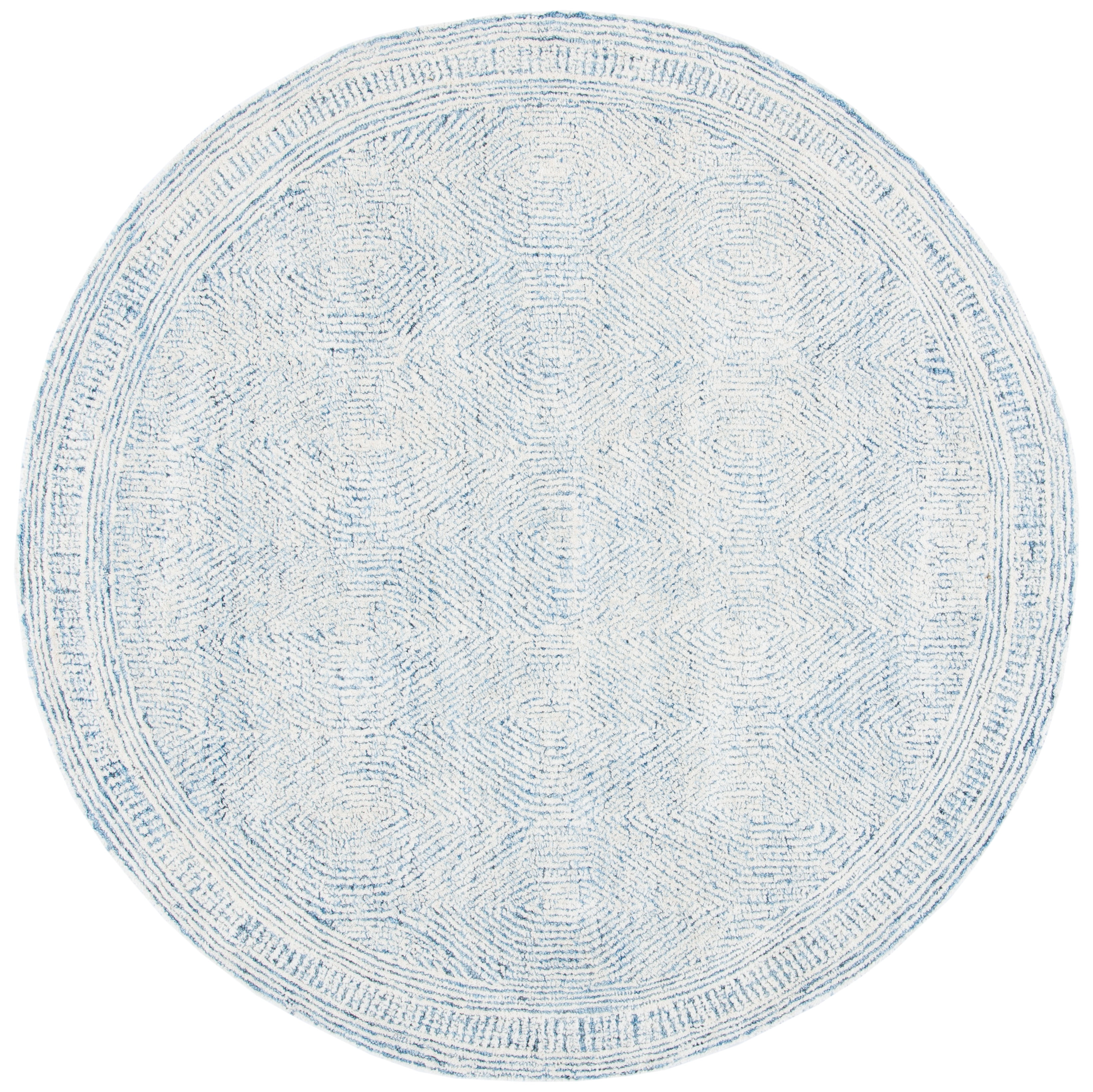 SAFAVIEH Abstract Caelestinus Ogee Wool Area Rug, Ivory/Blue, 6' x 6' Round