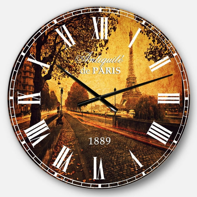 DesignArt Horloge Murale Grande Style Vintage Vue de Paris