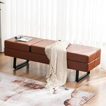 BarberPub 3-Seat Waiting Room Bench Chair, Salon Guest Reception Bench, Lobby Chairs, 440 lbs Capacity, Cognac