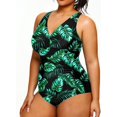 thumbnail image 2 of GHSDFBB Women Plus Size One Piece Swimsuits V Neck Tummy Control Bathing Suits Retro Ruched Swimwear, 2 of 6