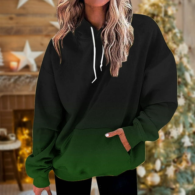 DPTALR Women's Casual Fall And Winter Long-Sleeved Printed Hooded Tops Sweatshirt