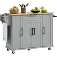 thumbnail image 1 of HOMCOM Kitchen Island on Wheels, Kitchen Cart with Solid Wood Top, Grey, 1 of 10