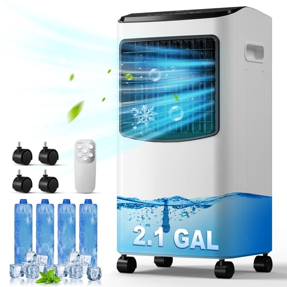Portable Evaporative Swamp Cooler, 70W Energy Efficient, 3 Wind Modes, 12H Timer, Universal Casters, Remote Control, Quiet Air Cooler for Bedroom Office Dorm