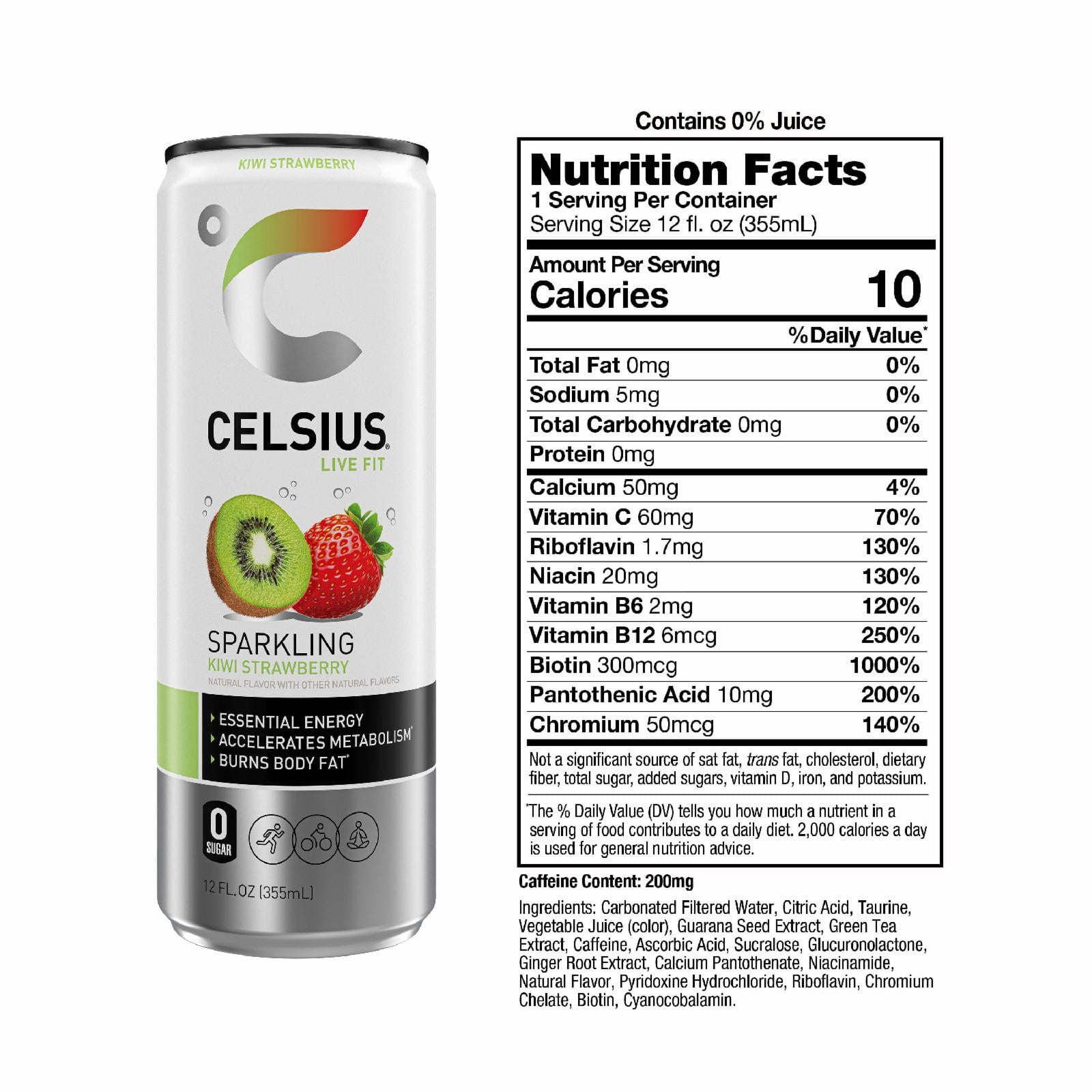 (5 pack) CELSIUS Sparkling Kiwi Strawberry, Functional Energy Drink 12 fl oz Single Can
