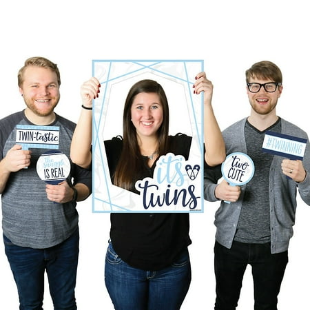 Boy Twins Photo (It’s Twin Boys - Blue Twins Baby Shower Selfie Photo Booth Picture Frame and Props - Printed on Sturdy)
