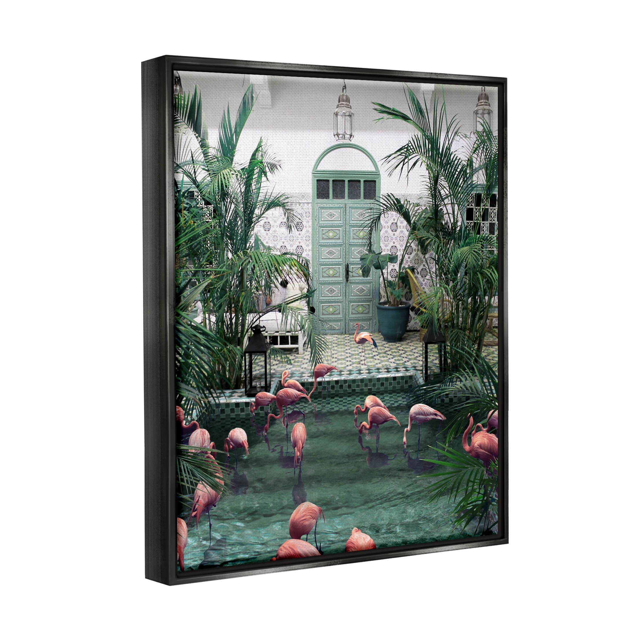 Stupell Industries Tropical Flamingo Pool Resort Graphic Art Jet Black Floating Framed Canvas Print Wall Art, Design by Ziwei Li