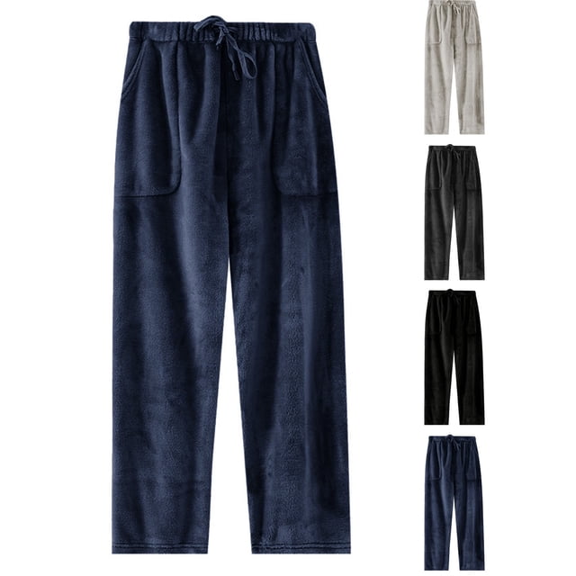 Sentmoon Mens Pjs Men Pants Casual Man Fashionable Solid Color Fleece Casual Home Elastic Waist Pajamas Pocket Pants for Travel and Lightweight Packing Gray L