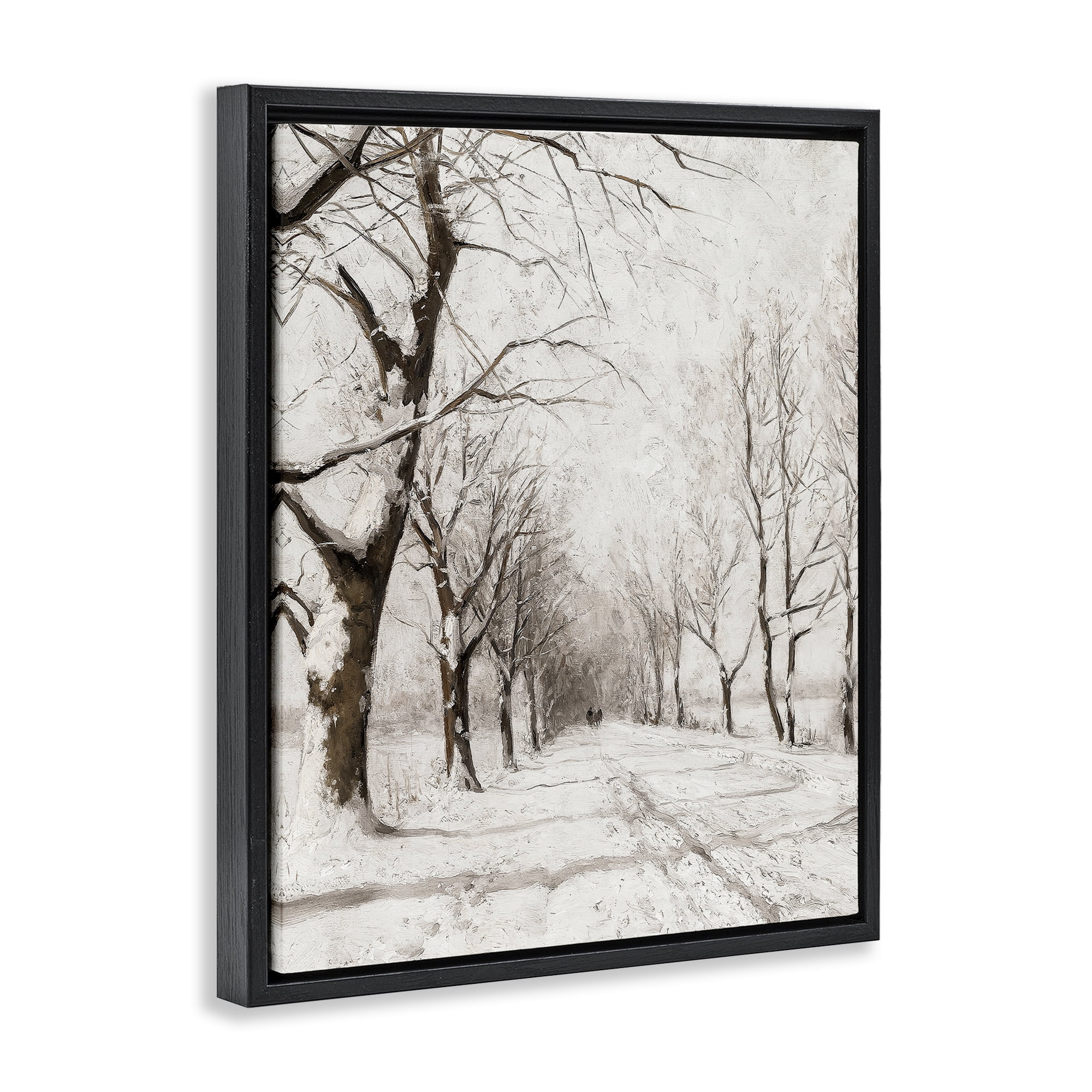 Stupell Industries Snowy Winter Lane Landscape Painting Black Floater Framed Art Print Wall Art, 25 x 31
