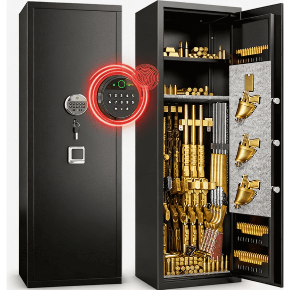 Fireproof Gun Safe,14-16 Black Gun Safe With Biometric Gun Safes,Large Rifle Safe for Home for Rifles and Pistols,Gun Cabinet with Adjustable Shelves,No Assembly Required