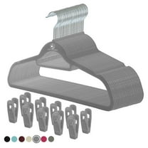 Closet Accessories, Velvet hangers, non-slip ultra slim space saving hanger, with notches, tie bar, and swivel hooks, 30 pack, with bonus 20 matching velvet finger clips. (Grey [Charcoal]))