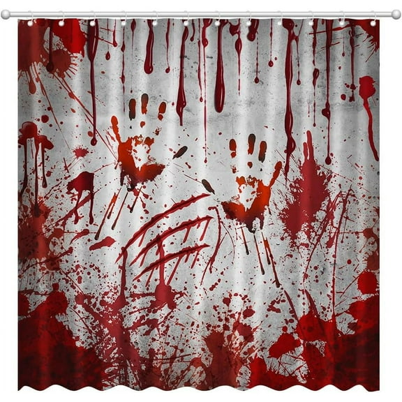 Halloween Shower Curtain 72" x 72" Horror Scary Bloody Handprint Home Bathroom Decorations Spooky Blood Bathtub Curtain Set with 12 Hooks