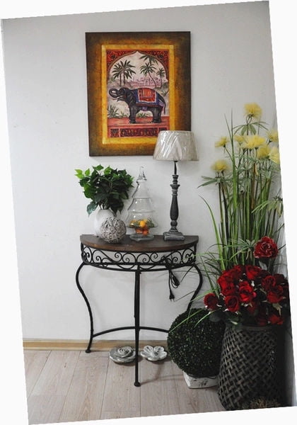 Boston Metal Half Moon Console Table With Wood Top Scroll Accent Dark Brown Com Boston Metal Half Moon Console Table, Round Table Half Moon Bay