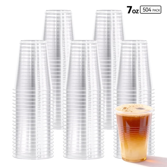 7 oz Disposable Plastic Cups, 504 count Bulk Disposable Tumbler with Heat Resistance, PP Clear Plastic Cups for Party,Cold coffee,Soda,Juice(7oz 504count)