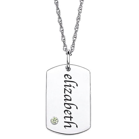 Personalized Planet Name and Birthstone Sterling Silver Tag Pendant, 20"
