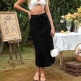 thumbnail image 4 of Falda vaquera Prolriy para mujer, estilo europeo y americano, informal, moderna, de cintura alta, fina, de mezclilla, color negro, talla L, 4 of 5