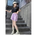 thumbnail image 5 of GiLiling Girls Distressed Denim Shorts, Elastic Waist Ripped Frayed Hem Sparkle Summer Jean Shorts for Kids Teens (Purple, 5-6 Years), 5 of 7