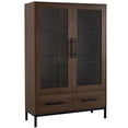 thumbnail image 7 of 4-Tier Floor Cabinet with LED Lighting and Two Drawers, Freestanding Display Cabinet with Glass Doors and Adjustable Shelves, 60'' Tall Storage Cabinet Organizer for Home Office, Walnut, 7 of 7
