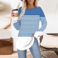 thumbnail image 2 of MOJOGO Spring Summmer Striped Shirts for Women Casual Long Sleeve Pullover Tops Oversized Crewneck Blouses with Thumb Holes Light Blue XL, 2 of 5