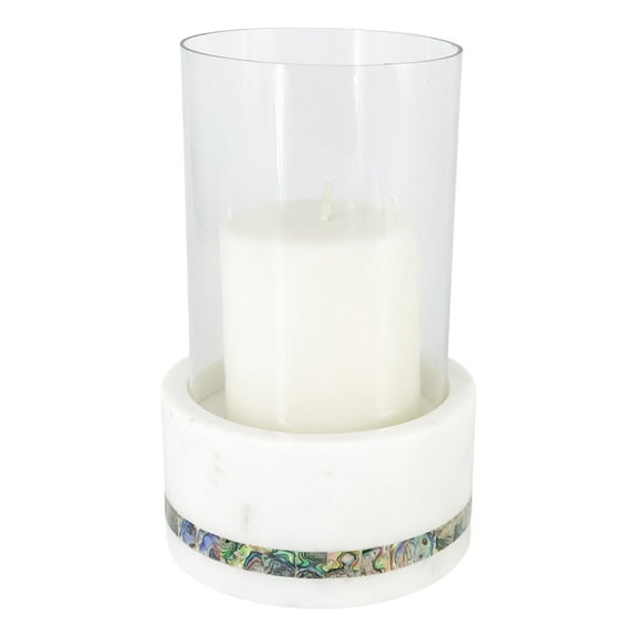 White Marble Rainbow Pearl Hurricane Candle Holder