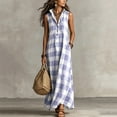 thumbnail image 4 of Achuyrbd Women's Plaid Button Front Sleeveless Dress, Collared Long Maxi Shirt Dress with Pockets, Loose Fit Summer Vacation Outfit, S-2XL, 4 of 6