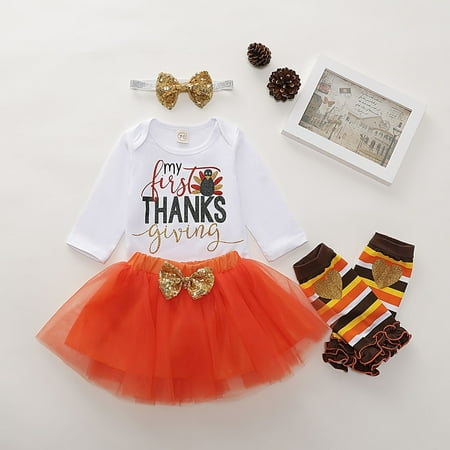 

My 1st Thanksgiving Baby Girls Clothes Long Sleeve Romper Tulle Tutu Skirt Dress Leg Warmers Outfits Set