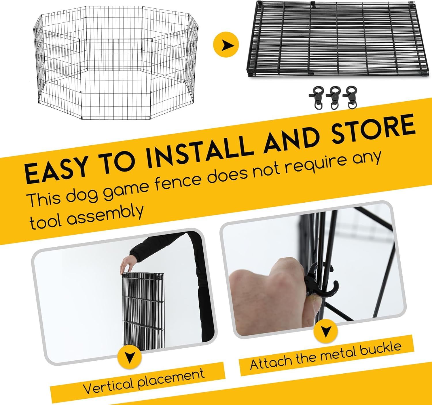 FDW 30 Inch Black Metal Dog Playpen, 8 Panel Foldable Portable Animal Fence for Puppy