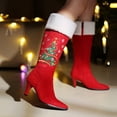 thumbnail image 5 of XUNKUSGA Knee High Boots Vintage Christmas Tree Snowflake Embroidery Faux Suede Womens Boots Fashion Pointed Toe Stiletto Heel Side Zipper Boots for Women Party Holiday Boots Red 4.5, 5 of 7
