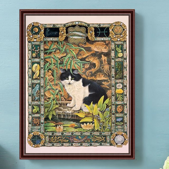 Cuadros Decorativos Kit de gato de pintura de diamante de taladro redondo completo DIY 5D decoración del hogar arte artesanal (K499) Wdftyju embutido en tela