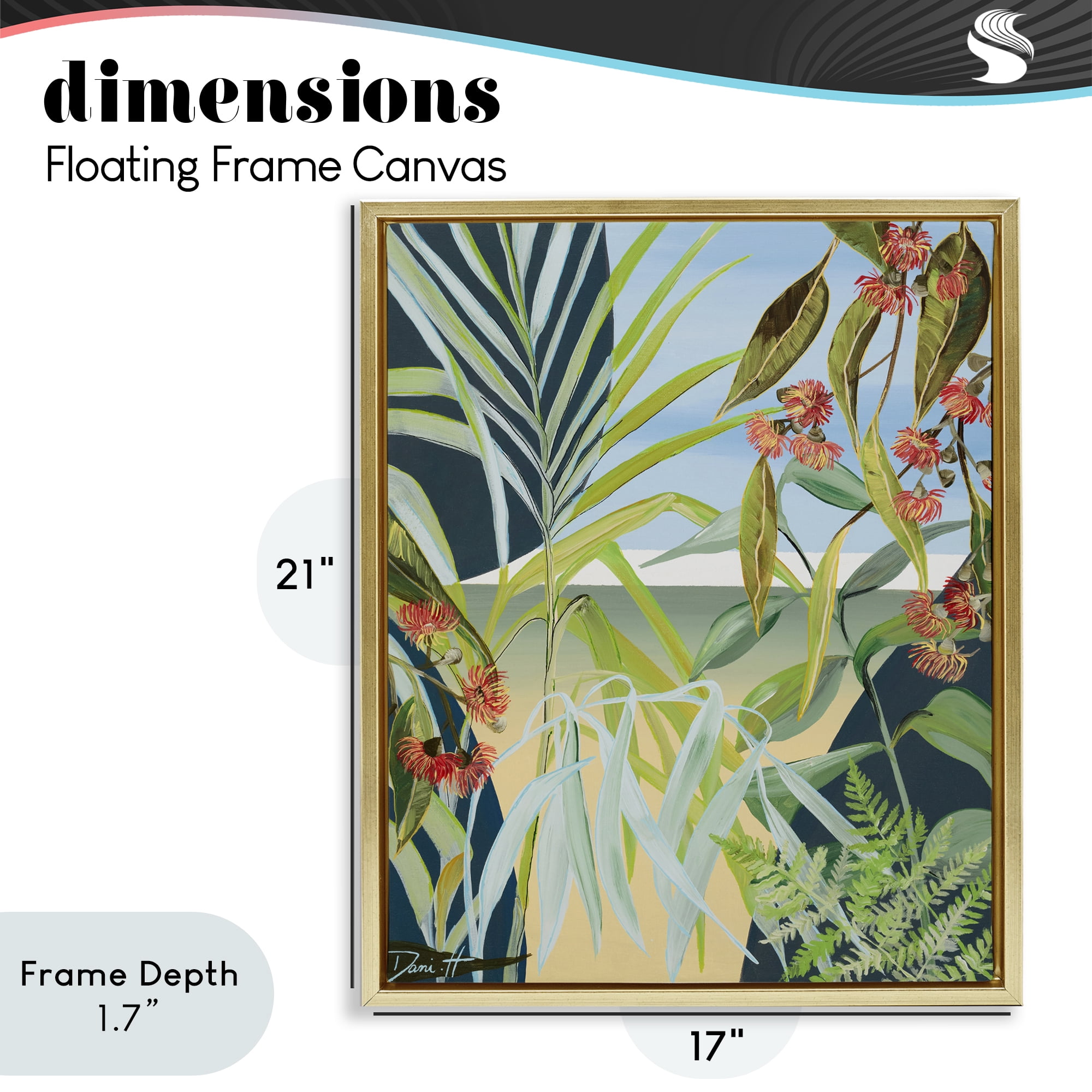 Stupell Industries Coastal Morning Leaves Gold Framed Floater Canvas Wall Art, design by Dani Heyward