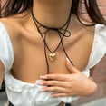 thumbnail image 7 of UNTERING Pendant Necklace Simple Heart Pendant Necklace Knotted Bowknot Choker Necklace Adjustable Collar Necklaces Clavicle Chain Jewelry, 7 of 7