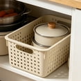 thumbnail image 7 of Plastic Storage Basket Organizer, Fmnung Kitchen Cabinet Storage Bin with Breathable Holes, Stackable Vegetable Fruit Holder for Snacks Sundries, Desktop Home Organization, 9.8 x 3.9 x 6.7 Inch, 7 of 7