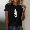 thumbnail image 2 of Baberdicy Women's T-Shirts Womens Summer Top Casual Feather Print T Shirt Fashion Loose Short Sleeve Womens Tops Black, 2 of 5
