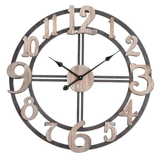 Utopia Alley Oversized Roman Round Wall Clock -28″ Diameter Multi-Tone Wood finish