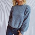 thumbnail image 7 of Women's Fashion Casual Round Neck Pullover Solid Color Long-sleeve Sweater Top for Everyday Style, Comfortable and Chic Top for Women,Blue,L, 7 of 7
