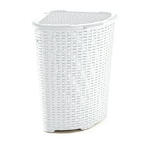 Superio 50L Wicker Plastic Corner Laundry Hamper with Lid - White Smoke