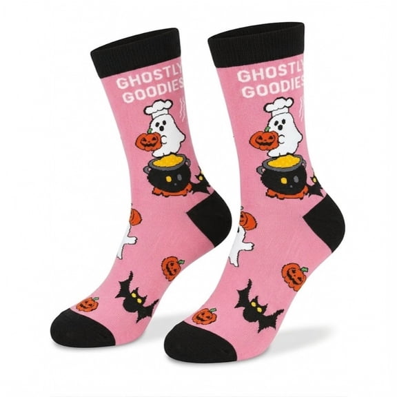 Funny Halloween Crew Socks for Men and Women, Cute Ghost Pumpkin Skull and Bat Knit Mid Calf, Cozy Warm Fall Novelty Socks, Boo Basket Stuffers and Halloween Gifts, Fun Casual Sock