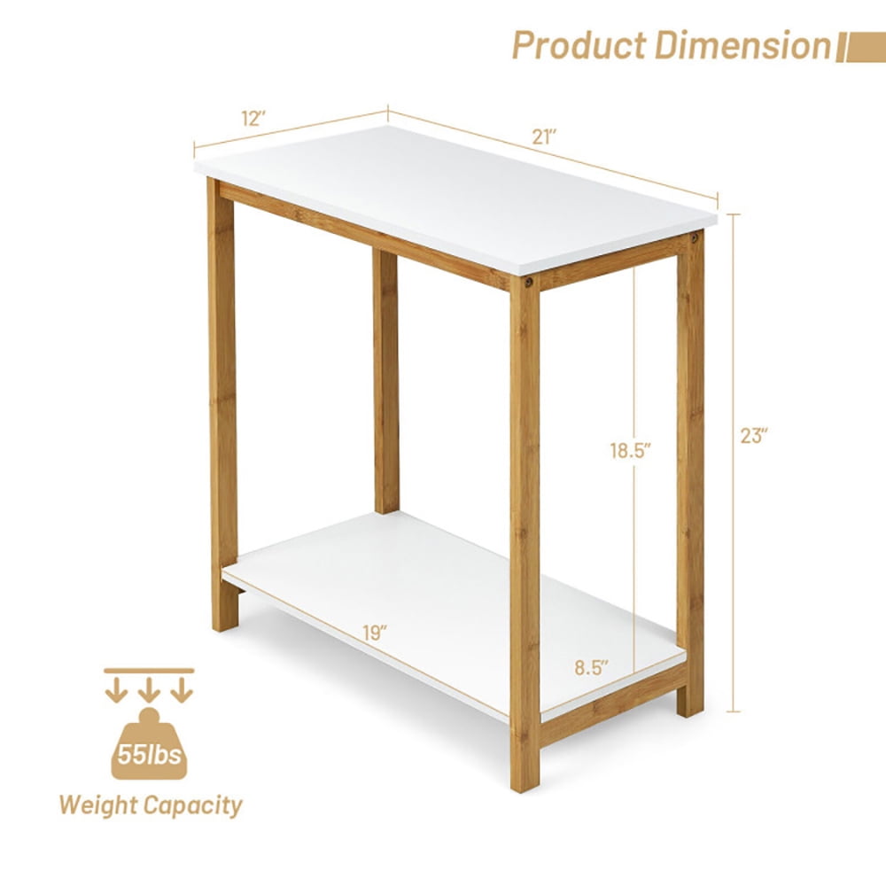 Finihen End Table, 23 Inch Height 2-tier End Table with Bamboo Frame and Bottom Shelf, Sofa Side Table, Bed Side Table, for Living Room, Bedroom, White Finihen End Table, 23 Inch Height 2-tier End Table with Bamboo Frame and Bottom Shelf, Sofa Side Table, Bed Side Table, for Living Room, Bedroom, White