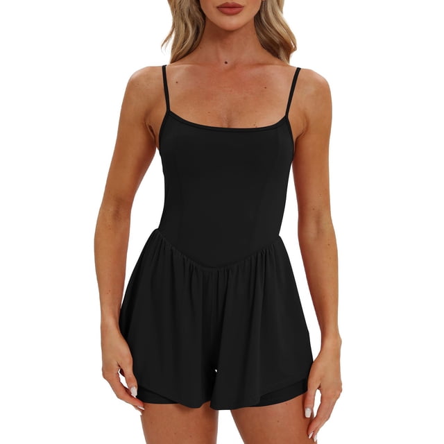 aidice Athletic Jumpsuits for Women Summer Low Neck Spaghetti Strap Solid Color Running Workout Rompers