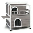 thumbnail image 5 of Ktaxon Outdoor Cat House Wooden, 2-Story Outside Cat Shelter Condo Enclosure with Escape Door, Weatherproof Openable Roof, Gray, 5 of 10
