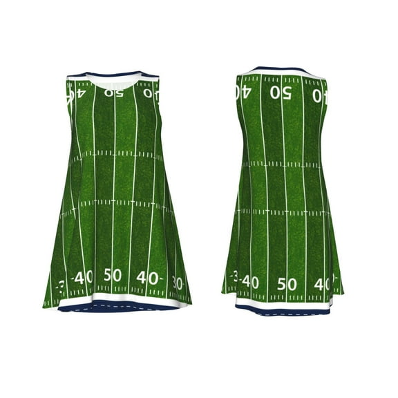 Horeoi American Football Field Print Women's Sleeveless Dress Cotton-like Flared Hem Deep Side Pockets Above-Knee