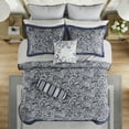 thumbnail image 6 of 12-Piece Queen Comforter Set - Navy Jacquard Paisley with Cotton Sheets, Includes Shams & Bedskirt, 6 of 11