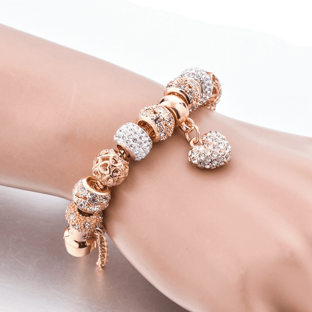 Pulsera bañada en oro con diamantes y cuentas brillantes