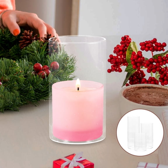 3pcs Glass Candle Holder Shade Pillar Candle Chimney Set