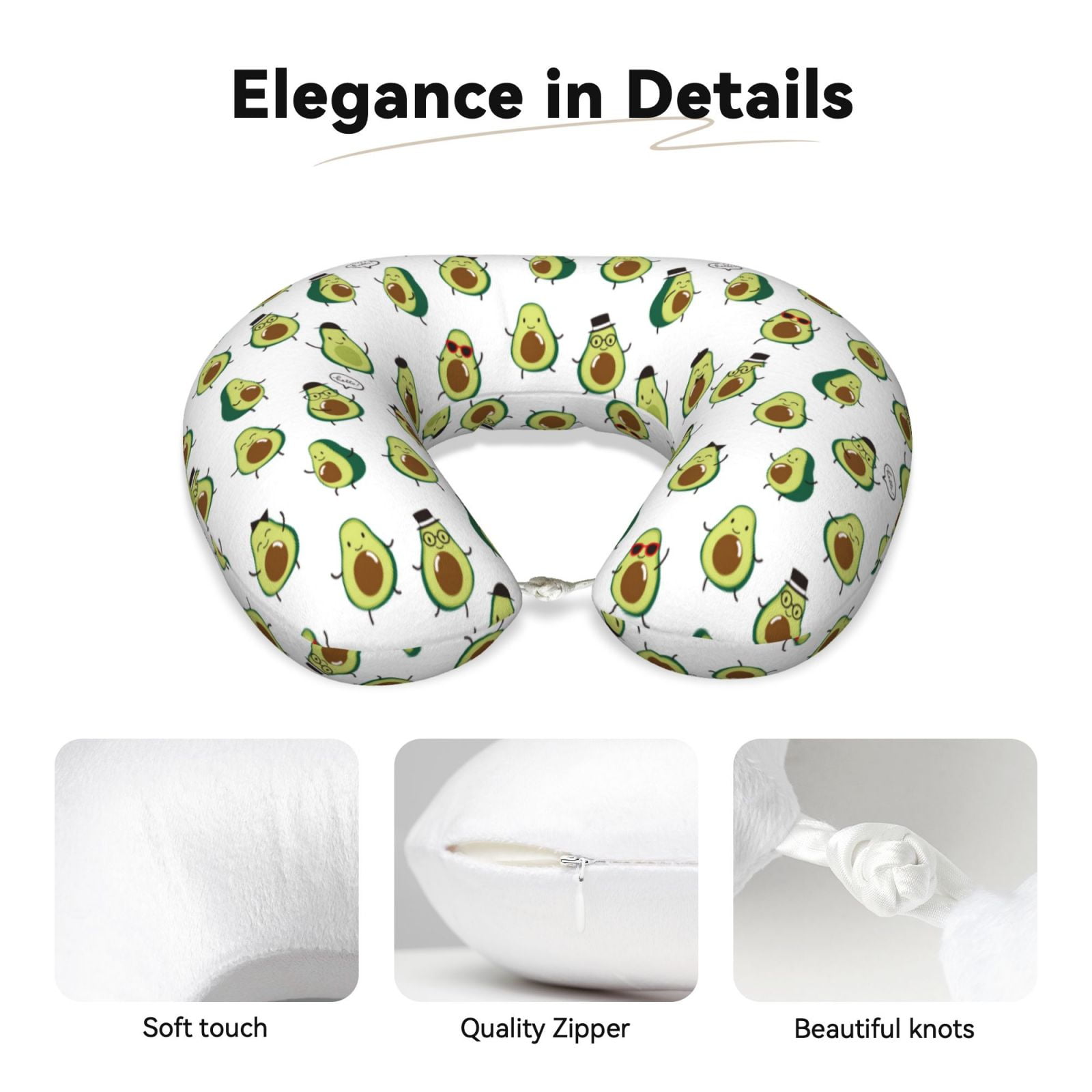 Xecao Avocado Friends Print Memory Foam Cervical Neck Pillow Versatile U-Shaped Pillows for Home,Office,Camping,Travelling,Soft Washable Cover