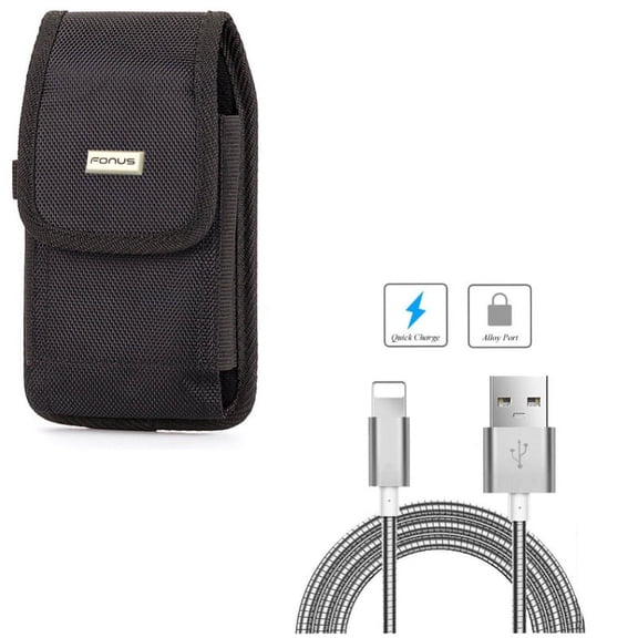 Case Belt Clip w Metal USB Cable for iPhone 8/7/6S/6 - Swivel Holster Rugged Cover Pouch, 3ft Charger Cord Power Wire Sync for iPhone 8/7/6S/6 Models